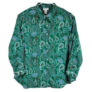 Mainstreet Blues Paisley Print Button Shirt Plus Size 2X Thick Long Sleeve